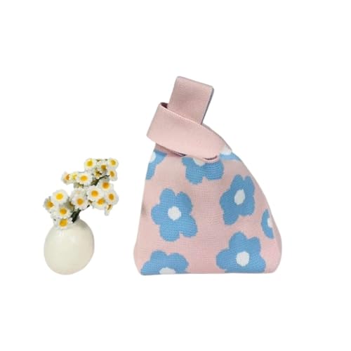 CEHJZQRPL Mode Blume Stickerei Gestrickte Handtasche Frauen Knoten Handgelenk Tasche Casual Tote Tasche Student Handgemachte Einkaufstaschen(Pink) von CEHJZQRPL