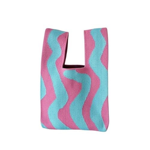 CEHJZQRPL Neu Streifen Stricken Handtaschen Frauen Handgemachte Knoten Handgelenk Tasche Casual(Blue) von CEHJZQRPL