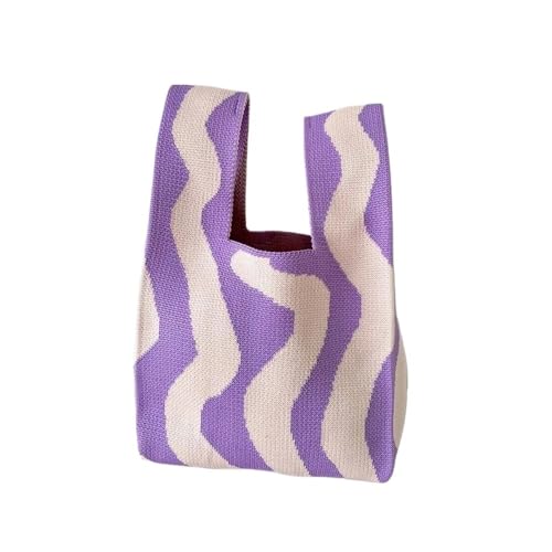 CEHJZQRPL Neu Streifen Stricken Handtaschen Frauen Handgemachte Knoten Handgelenk Tasche Casual(Double Sofa 2) von CEHJZQRPL