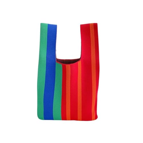 CEHJZQRPL Original Design Streifen Gestrickte Tasche Student Handtasche Mädchen Casual Schulter Handtasche Frauen Retro Handgelenk Tasche(Red Green) von CEHJZQRPL