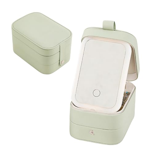 Kosmetiktasche mit Beleuchtetem Spiegel,CEIEVER Kosmetiktasche Reise-Make-up-Tasche 3-lagige Tragbar Make up Tasche mit 3 Farben LED Reise- Kosmetikspiegel- Etui mit Fächern für Damen (Grün) von CEIEVER