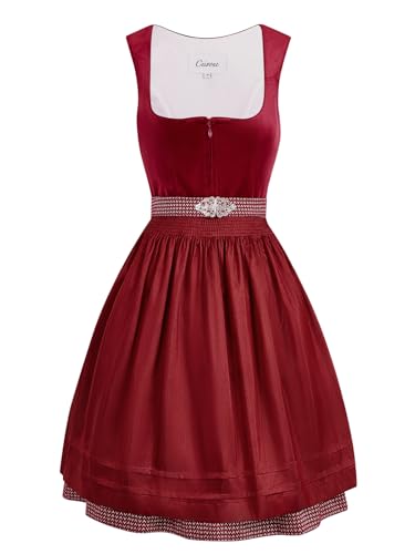 CEIVONE Damen Dirndl Midi, Trachtenkleid Rot, Samt, Polyester, Oktoberfest & mehr, Größe 36, Regular, Rot von CEIVONE