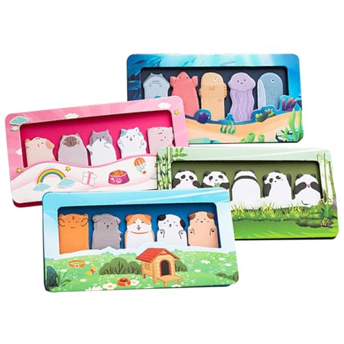 CEJAS 4 Set Nette Cartoon Tiere Haftnotizen, 600 Blätter Sticky Notes Katalog Index Tabs Selbstklebende Registerkarten, Kawaii Schulbedarf Büroartikel von CEJAS