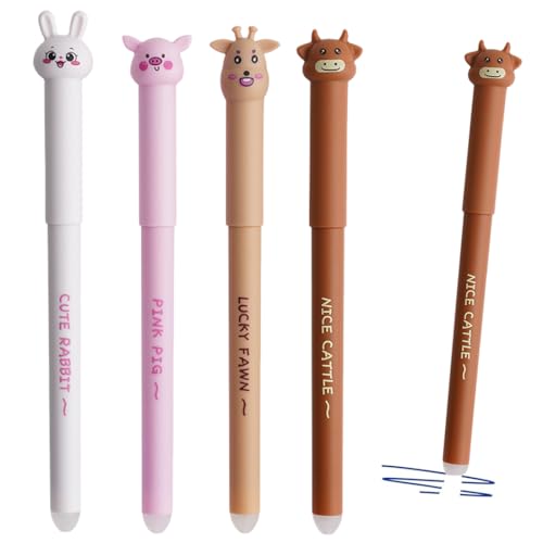 CEJAS 4 Stück Radierbarer Gelschreiber Set, 0,5 mm Radierbarer Gel Stift, Kawaii Tierdesign Radierbarer Stift, Schul Bürobedarf, Temperaturempfindlich Tinte(2 Blu+2 Schwarz) von CEJAS