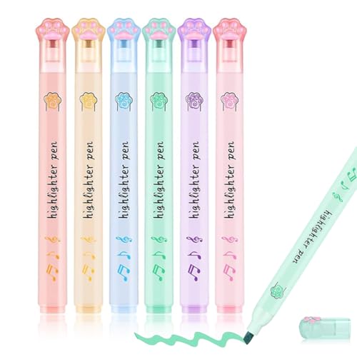 CEJAS 6 Stück Textmarker,Niedlicher Katzenpfoten-Highlighter,Highlighter Pen Marker Pastell Textmarker,Aesthetic Marker Stifte Textmarker Set für Kinder Erwachsene Zeichnung oder Hervorheben von CEJAS
