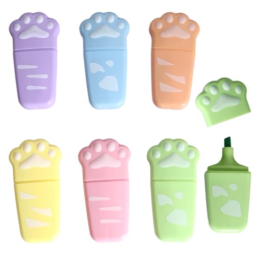 CEJAS 6 Stück Textmarker,Niedlicher Katzenpfoten-Highlighter,Highlighter Pen Marker Pastell Textmarker für Kinder Erwachsene Zeichnung oder Hervorheben, 6 Farben von CEJAS