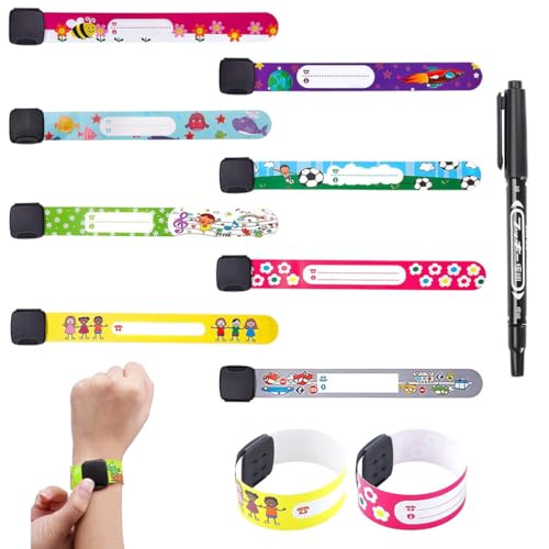 CEJAS 8 Stück Notfall-Armband für Kinder mit 1 Marker Stift, SOS Armband, ID Armband, Kinder Namensarmband Wasserdichtes Wiederverwendbares für Jungen, Mädchen & Kleinkind Baby von CEJAS