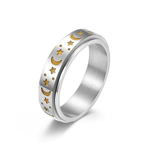 CEJUG Titan Edelstahl Spinner Ringe Mond Stern Fidget Ring Angst Verlobung Hochzeit Versprechen Band für Männer gedreht, Größe 12 von CEJUG