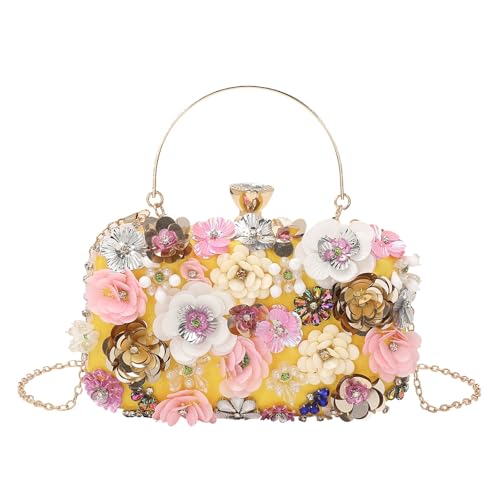 CEKGDB Banketttasche Handgemachte Perlen Blume Tasche Damen Clutch Bag, gelb, Einheitsgröße von CEKGDB