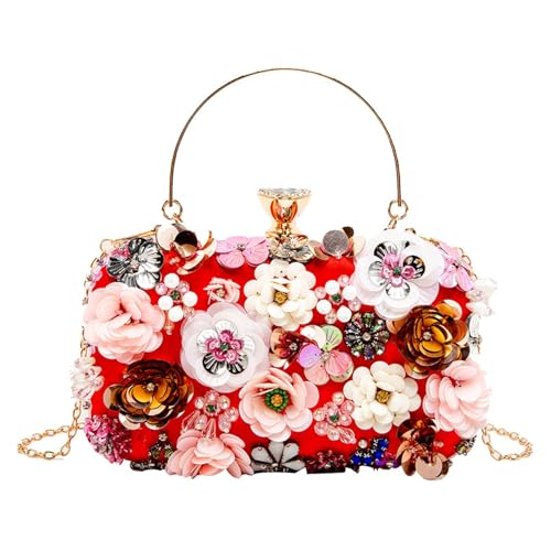 CEKGDB Banketttasche Handgemachte Perlen Blume Tasche Damen Clutch Bag, rot, Einheitsgröße von CEKGDB
