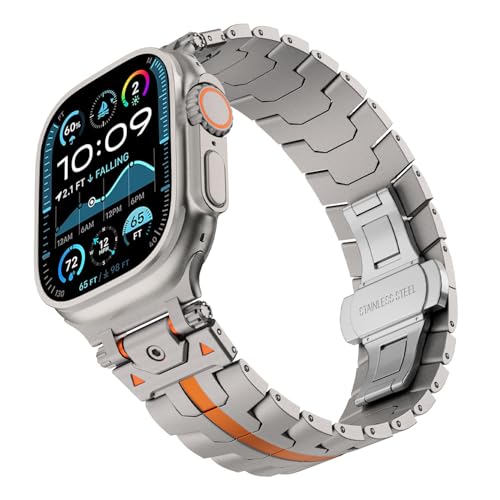 CEKGDB Edelstahl-Uhrenarmband Entdecken Sie das Iron-Man-Metallband für Apple Watch Band S10 46 mm S10 42 mm Ultra 49 mm 45 mm 44 mm Uhrenarmbänder(Titanium Orange,49mm) von CEKGDB