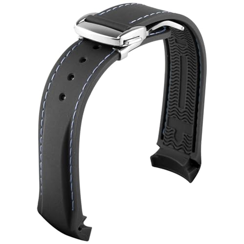 CEKGDB Gummi-Uhrenarmband für Omega Seamaster Uhrenarmbänder mit Faltschnalle, 20 mm / 22 mm, gebogenes Ende, Silikon-Armbänder, 21 mm, Achat von CEKGDB