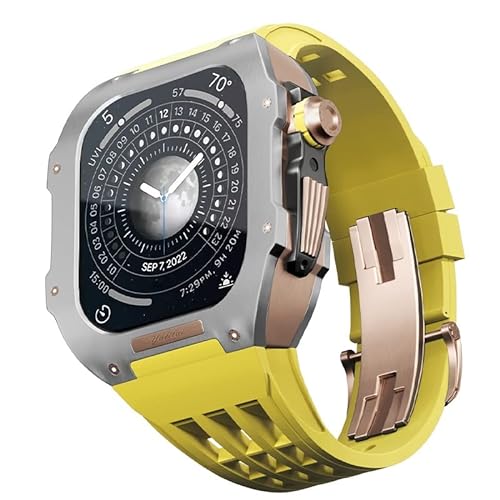 CEKGDB Gummiband, Titan-Lünette für Apple Watch 8/7, Apple Mod Watch, Zubehör, Ersatz-Titan, Luxus-Hülle, kompatibel mit iWatch Serie 45 mm, mit Werkzeug, 45 mm, Achat von CEKGDB