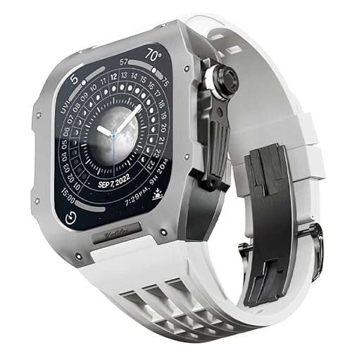 CEKGDB Gummiband, Titan-Lünette für Apple Watch 8/7, Apple Mod Watch, Zubehör, Ersatz-Titan, Luxus-Hülle, kompatibel mit iWatch Serie 45 mm, mit Werkzeug, 45 mm, Achat von CEKGDB