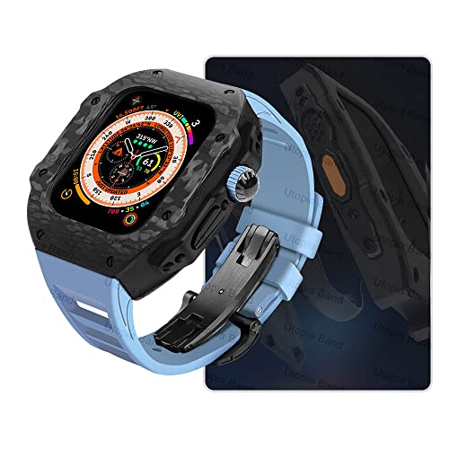 CEKGDB Luxus-Modifikationsset für Apple Watch 8 Ultra, 49 mm, Fluorkautschukarmband, Kohlefaser-Hülle für iWatch 8, 7, 6, 5, 4, SE, 45 mm, 44 mm, 44mm, Achat von CEKGDB