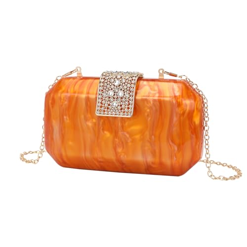 CEKGDB Modische Damen-Clutch-Taschen mit Diamantschloss, Handytasche, Acryl-Tasche, Orange, Einheitsgröße von CEKGDB