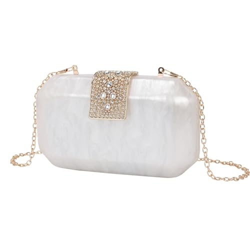 CEKGDB Modische Damen-Clutch-Taschen mit Diamantschloss, Handytasche, Acryl-Tasche, weiß, Einheitsgröße von CEKGDB