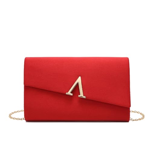 CEKGDB Schlichte modische Damentasche mit Kette aus Samt, Clutch, Umhängetasche, rot, Einheitsgröße von CEKGDB