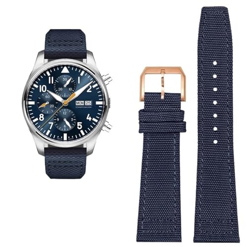 CEKGDB Uhrenarmband aus hochdichtem Nylon-Rindsleder, für IWC Pilot, Portugal, Stoff-Uhrenarmband, 20 mm, 21 mm, 22 mm, schwarz, armeegrün, blau, 21 mm von CEKGDB