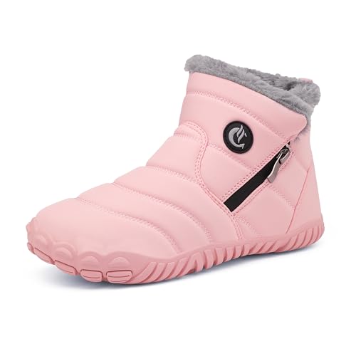 CELANDA Barfuß Winterschuhe Damen Warm Plush Gefütterte Winterstiefel Herren Winter Schneestiefel Rutschfeste Kurzschaft Stiefel Bequem Schlupfstiefel Boots Outdoor,Rosa,Gr.41 EU von CELANDA