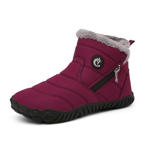 CELANDA Barfuß Winterschuhe Damen Warm Plush Gefütterte Winterstiefel Herren Winter Schneestiefel Rutschfeste Kurzschaft Stiefel Bequem Schlupfstiefel Boots Outdoor,Rot,Gr.43 EU von CELANDA