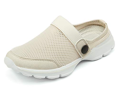 CELANDA Clogs Jungen Mädchen Weiche Sohle Pantoletten Leicht Gartenschuh Kinder Sommer Hausschuhe Bequeme rutschfest Slippers Indoor Outdoor, Beige 25 EU von CELANDA