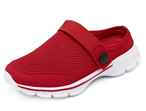 CELANDA Clogs Jungen Mädchen Weiche Sohle Pantoletten Leicht Gartenschuh Kinder Sommer Hausschuhe Bequeme rutschfest Slippers Indoor Outdoor, Rot 25 EU von CELANDA