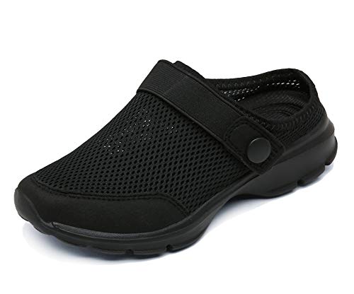 CELANDA Clogs Jungen Mädchen Weiche Sohle Pantoletten Leicht Gartenschuh Kinder Sommer Hausschuhe Bequeme rutschfest Slippers Indoor Outdoor, Schwarz 25 EU von CELANDA