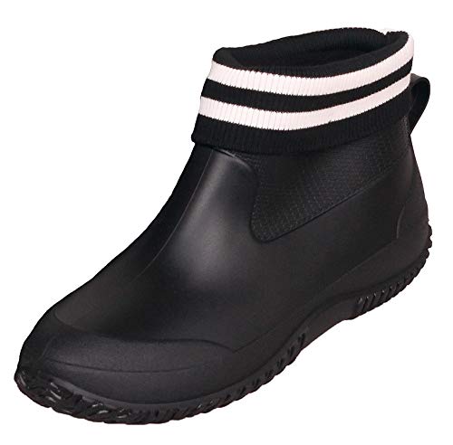 CELANDA Damen Kurze Gummistiefel Herren Regenstiefel Rutschfeste Gartenschuhe Outdoor Wasserdichte Schuhe Ankle Stiefel Chelsea Boots(Schwarz gefüttert Größe: 43 EU = Sohlengröße:44) von CELANDA