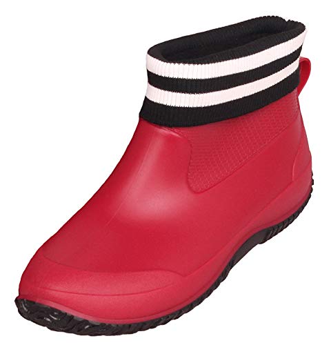 CELANDA Damen Kurze Gummistiefel Herren Regenstiefel Rutschfeste Gartenschuhe Outdoor Wasserdichte Schuhe Ankle Stiefel Chelsea Boots(Rot schwarz gefüttert Größe: 41 EU = Sohlengröße:43) von CELANDA