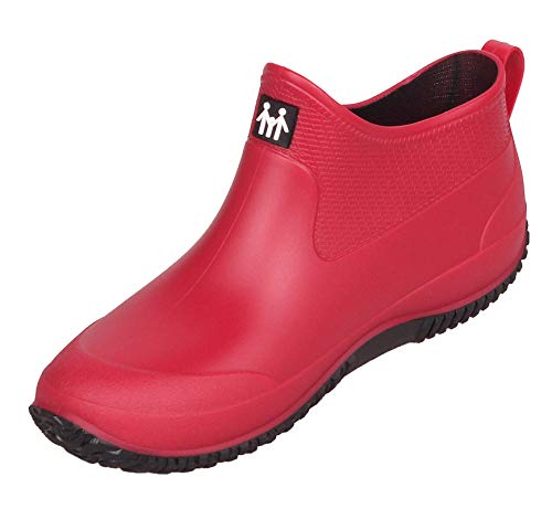 CELANDA Damen Kurze Gummistiefel Herren Regenstiefel rutschfeste Gartenschuhe Outdoor wasserdichte Schuhe Ankle Stiefel Chelsea Boots(Rot schwarz Einzelschuhe Größe: 40 EU=Sohlengröße41) von CELANDA