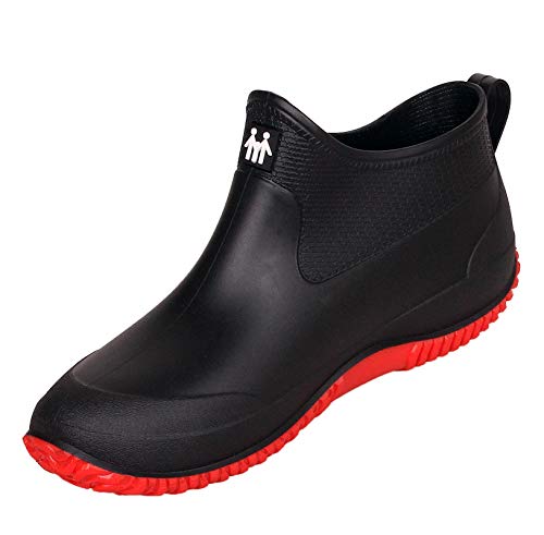 CELANDA Damen Kurze Gummistiefel Herren Regenstiefel Rutschfeste Gartenschuhe Outdoor Wasserdichte Schuhe Ankle Stiefel Chelsea Boots(Schwarz rote Einzelschuhe Größe: 39 EU=Sohlengröße39) von CELANDA