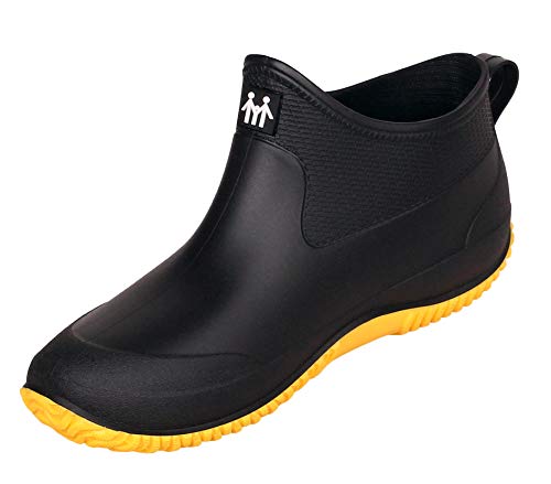 CELANDA Damen Kurze Gummistiefel Herren Regenstiefel Rutschfeste Gartenschuhe Outdoor Wasserdichte Schuhe Ankle Stiefel Chelsea Boots(Schwarze gelbe Einzelschuhe Größe: 39 EU=Sohlengröße39) von CELANDA