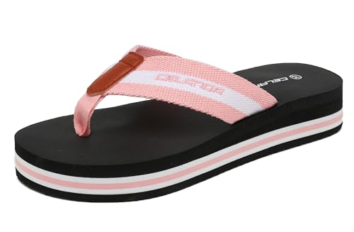 CELANDA Flip Flops Damen Flip-On Zehentrenner Frauen Leicht Badelatschen Bequeme Keilabsatz Strandschuhe Stoff Weich Yoga Matte Sandalen,Rosa Gr.37 EU von CELANDA