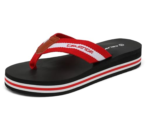 CELANDA Flip Flops Damen Flip-On Zehentrenner Frauen Leicht Badelatschen Bequeme Keilabsatz Strandschuhe Stoff Weich Yoga Matte Sandalen,Rot Gr.41 EU von CELANDA