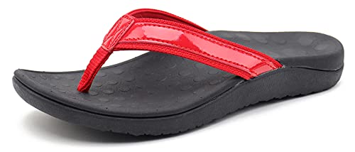 CELANDA Flip Flops Damen Herren Zehentrenner Orthopädische Badelatschen Frauen Freizeit Stylische Hausschuhe Pantoletten Rutschfest Badesandalen, Schwarz Rot Größe:37 EU von CELANDA