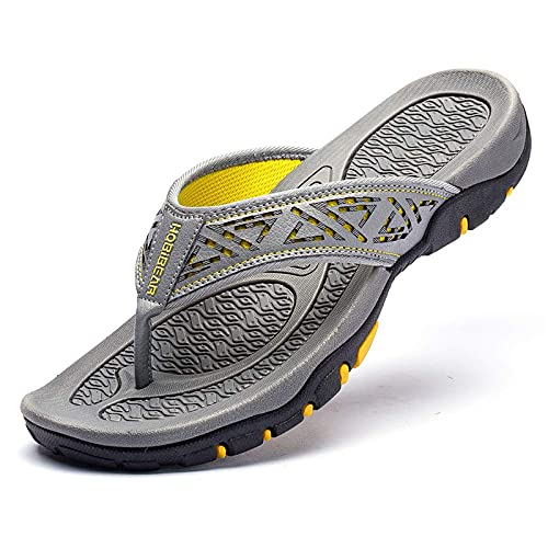 CELANDA Flip Flops Herren Surfen Zehentrenner Erwachsene Bequeme Leichte Sports Sandalen Beach Pool Pantoffeln Weiche Rutschfest Badelatschen Gelb 45EU von CELANDA