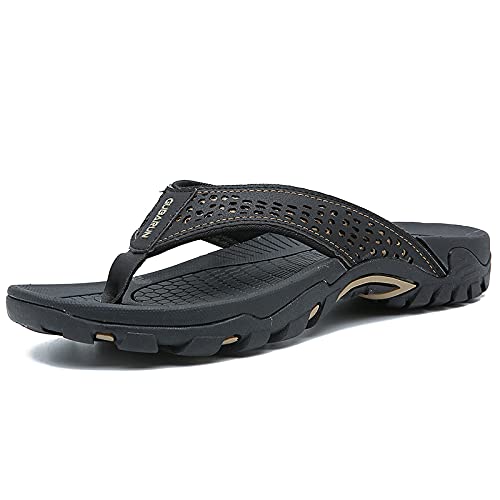 CELANDA Flip Flops Herren Surfen Zehentrenner Erwachsene Bequeme Leichte Sports Sandalen Beach Pool Pantoffeln Weiche Rutschfest Badelatschen Schwarz-B 41EU von CELANDA