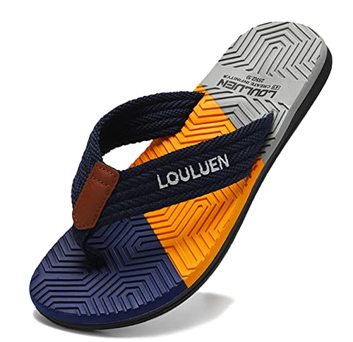 CELANDA Flip-On Zehentrenner Herren Flip Flops Badelatschen Strandschuhe Duschlatschen Freizeit Zehenstegpantolette Beach Sandalen,A Dunkelblau Gr.48 von CELANDA