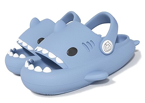 CELANDA Hai Hausschuhe für Jungen Mädchen Dusch Badeschuhe rutschfeste Shark Sildes Slippers Cute Badelatschen Kinder Pantoletten Weiche Dicke Sohle,Blau Hai Gr.20/21 EU von CELANDA