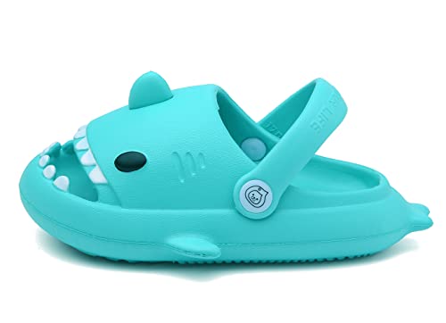 CELANDA Hai Hausschuhe für Jungen Mädchen Dusch Badeschuhe rutschfeste Shark Sildes Slippers Cute Badelatschen Kinder Pantoletten Weiche Dicke Sohle,Grüner Hai Gr.22/23 EU von CELANDA