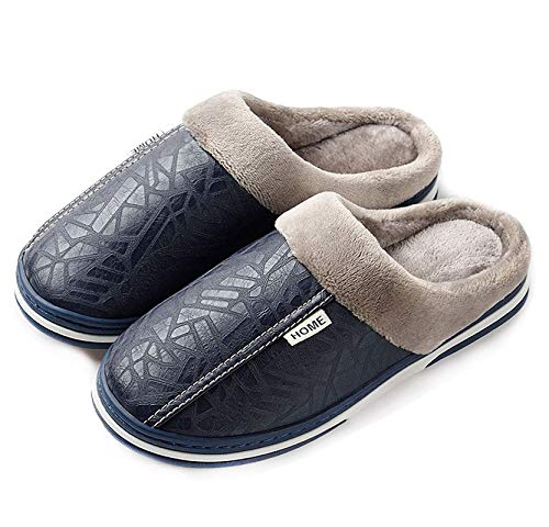 CELANDA Hausschuhe Damen Herren Plüsch Winter Pantoffeln Frauen Memory Foam Haus Mule Hausschuhe Rutschfeste Sohle Slipper (A Blau 44/45 EU=Sohlengröße:46/47) von CELANDA