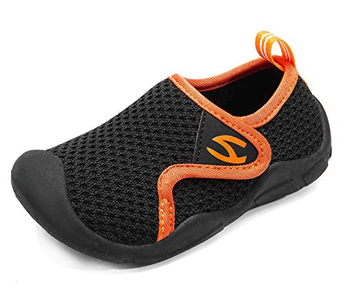 CELANDA Hausschuhe Kinder Jungen Mädchen rutschfeste Leichte Pantoffeln Kleinkinder Hüttenschuhe Weiche Atmungsaktive Lauflernschuhe Babys Bequeme Slippers Schwarz Orange 23 EU von CELANDA