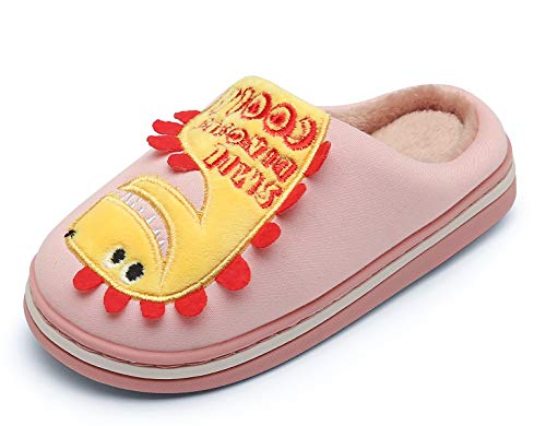 CELANDA Hausschuhe Kinder Jungen Winter Plüsch Pantoffeln Mädchen Wärme Weiche Hausschuhe rutschfeste Cartoon Dinosaurier Hüttenschuhe Pink 26/27 EU (Herstellergröße: 18-19) von CELANDA