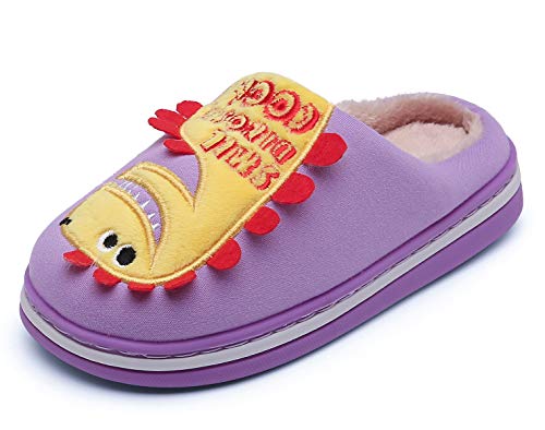 CELANDA Hausschuhe Kinder Jungen Winter Plüsch Pantoffeln Mädchen Wärme Weiche Hausschuhe rutschfeste Cartoon Dinosaurier Hüttenschuhe Violett 30/31 EU (Herstellergröße: 210) von CELANDA