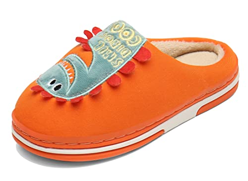 CELANDA Hausschuhe Kinder Jungen Winter Plüsch Pantoffeln Mädchen Wärme Weiche Hausschuhe rutschfeste Cartoon Dinosaurier Hüttenschuhe Orange 36/37 EU (Herstellergröße: 250) von CELANDA