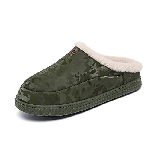 CELANDA Herren Damen Winter Wärme Hausschuhe Memory Foam Pantoffeln Weiche Flache Plüsch Pantoffel rutschfeste Outdoor/Indoor Slippers Unisex Armee Grün 39/40EU von CELANDA