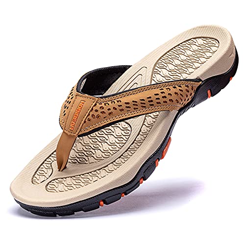 CELANDA Flip Flops Herren Surfen Zehentrenner Erwachsene Bequeme Leichte Sports Sandalen Beach Pool Pantoffeln Weiche Rutschfest Badelatschen Khaki 45EU von CELANDA