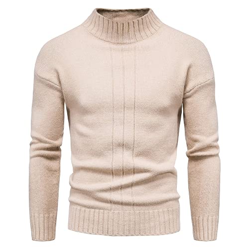 CELANDA Herren Strickpullover Warme Winter Rollkragenpullover Freizeit Slim Fit Basic Pullover Baumwolle Longsleeve Pullover Solid für Männer Sweatshirt, B Khaki, EU L = Etikett XL von CELANDA