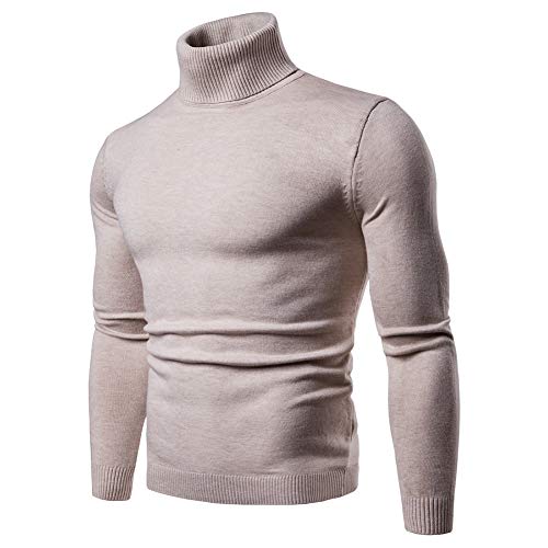 CELANDA Herren Strickpullover Stehkragen Turtleneck Sweater Slim Fit Rollkragen Pullover Warme Strickpullover Beige Größe:M/Etikettengröße:L von CELANDA